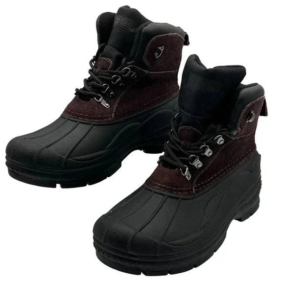 Totes Mens 9M Burgundy & Black Leather Snow Boots Rubber Soles Waterproof Shell - Picture 1 of 14